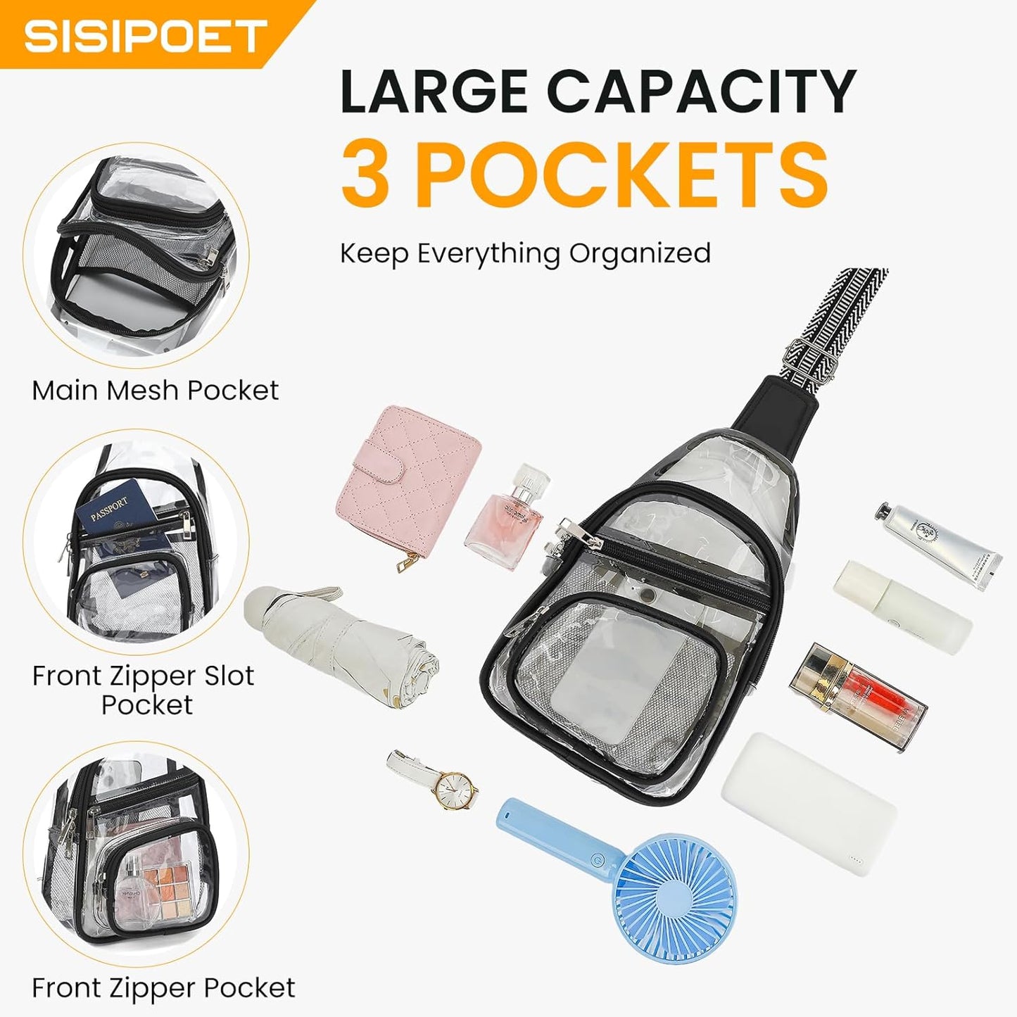 Sisipoet Clear Stadium Bag - Stylish Crossbody Concert Bag | Versatile Fanny Pack for Events