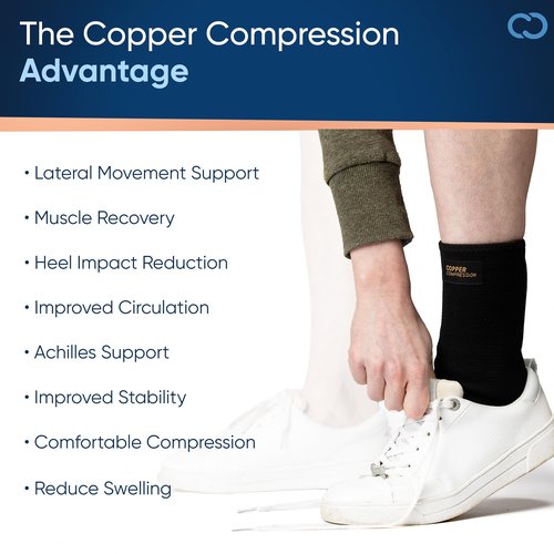 Copper Compression Achilles Support Sock – Silicone Gel Support for Tendonitis, Injury Recovery & Pain Relief – Lightweight, Breathable Compression for Swelling & Circulation – Wear Day & Night – L/XL