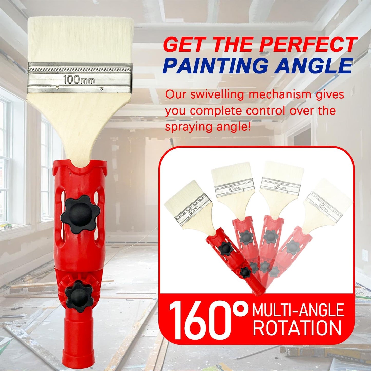 Multi-Angle Paint Brush Extender for High Ceiling, 1 PCS Extension Pole Attachments with Rotating Head for Paint Rollers, Great for Walls, Corners, Edges