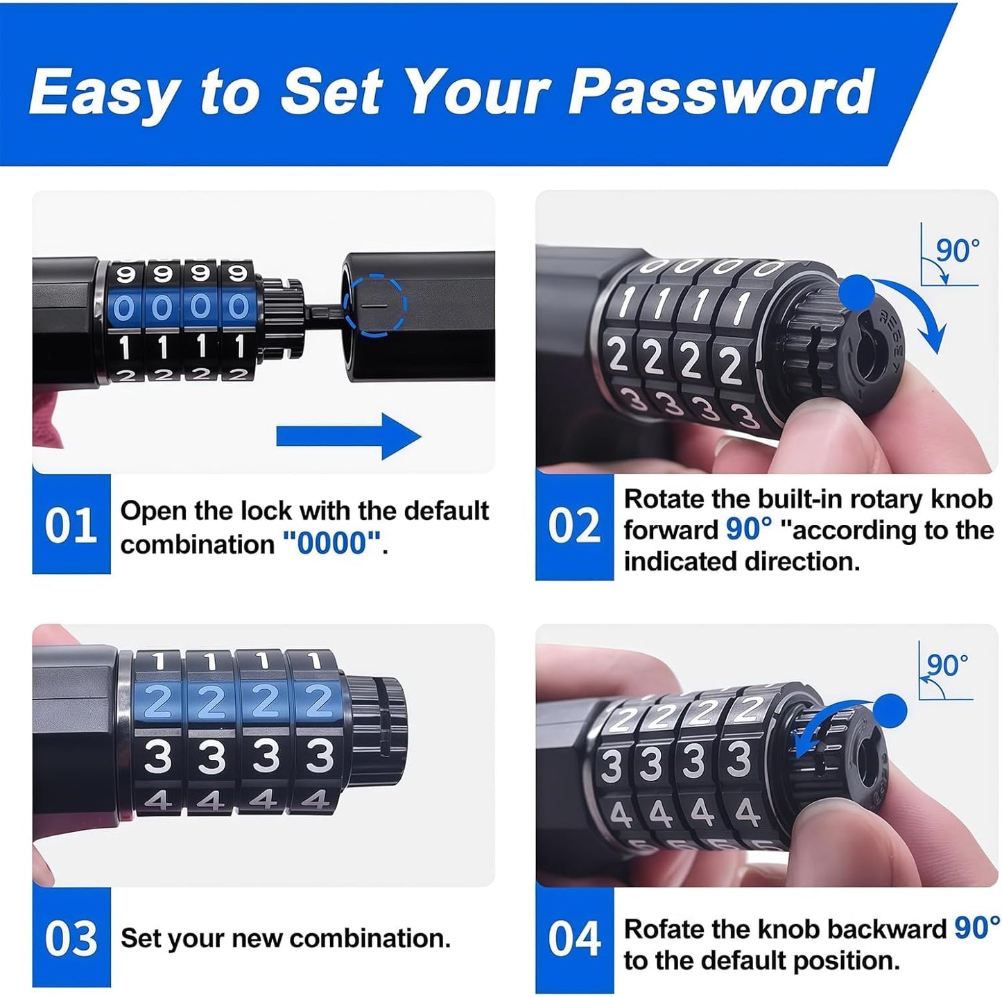 NDakter Heavy-Duty Bike Chain Lock - 4-Digit Combination Security | 1.64 to 4.28 Ft Length