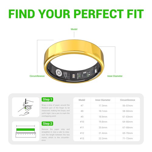 lumthou Smart Ring - Free SpO2 Sleep Tracker | No Subscription | IP68 Waterproof Fitness Tracker | 24/7 Activity Monitor | Step Counter & Tracking | Sleep & Workout Accessory Gold 9