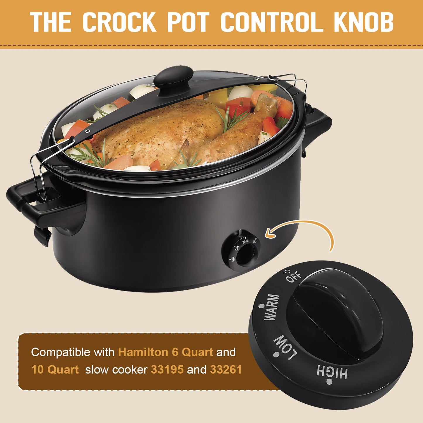 Dairrr Fuuu Slow Cooker Knobs Replacement for Hamilton Beach Crock Pot 6 Quart and 10 Quart 33195 33261, Crock Pot Control Knob Replacement Adjustable, Replacement Knob Part, 1 Pack