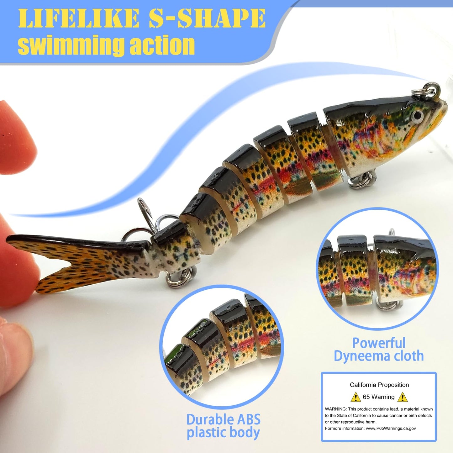 6Pcs Fishing Lures for Freshwater and Saltwater, Multi Jointed Swimbait for Bass Fishing, Lifelike 3D Bionic Swimming Bait Segment Robotic Bass Lures Slow Sinking for Trout Walleye Pike (Bionic-six)