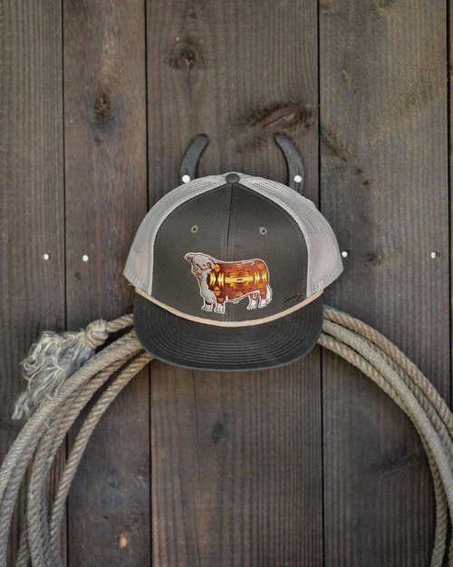 Lazy J Ranch Olive & Tan Apache Hereford Bull Classic Trucker Rope Hat - Lazy J Ranch Hats Adjustable Unisex Country Hats, Vintage Trucker Hat, Rope Hat