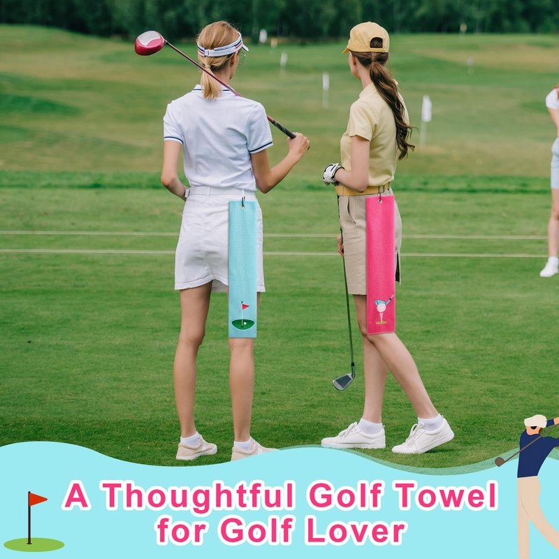 Mindsoft 2 Pieces Funny Golf Towel Microfiber Embroidered Ball Towels for Women Ball Bags with Clips Accessories Waffle Pattern for Mother Golf Fan Birthday Gifts(Hot Pink Blue,Elegant Style)