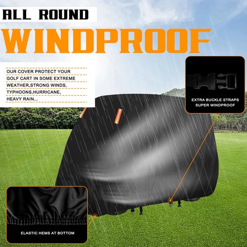 Golf Cart Cover 2/4 Passenger,Waterproof Outdoor Golf Cart Covers Extended Roof Heavy Duty Weatherproof Universal Fits for Club Car,EZGO,Yamaha,Cushman, Evolution,Kandi,Tomberlin-115Lx52Wx66H Inch