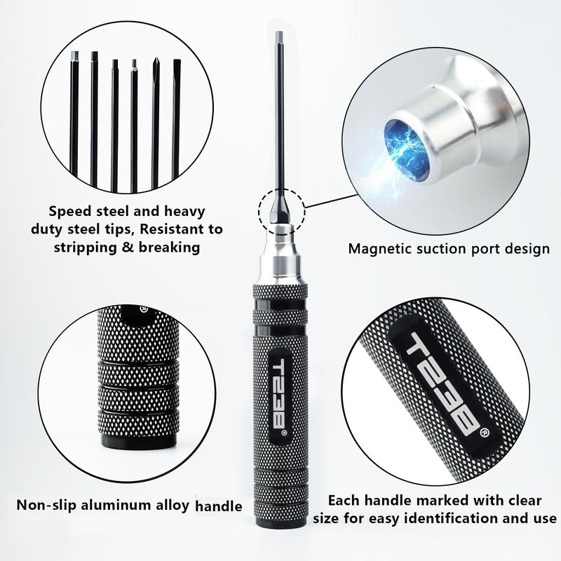 T238-Hex Screw Driver Set, Titanium Hexagon Screwdriver, for Airsoft Tool Multi-Axis FPV Racing Drone RC Quadcopter Helicopter Car Models（1.5MM/2.0MM/2.5MM/3.0MM / Slotted&Cross 3.0MM）
