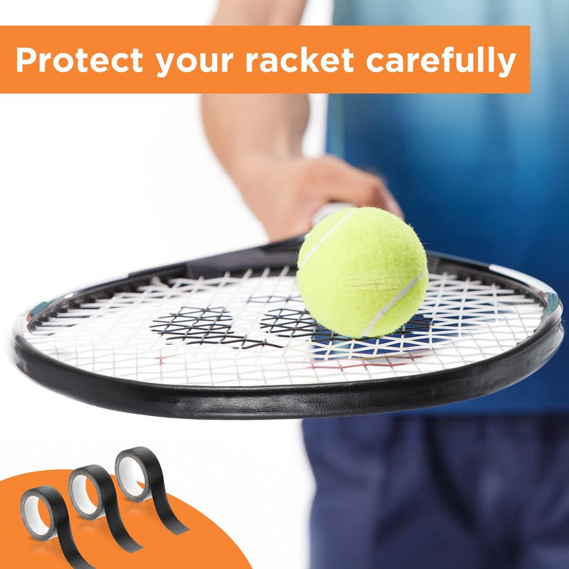 mekueeex 3 Pieces Black Racket Head Protection Tape, Tennis Racket Tape Racket Head Frame Guard Sticker for Tennis Racket ，16.4ft Roll