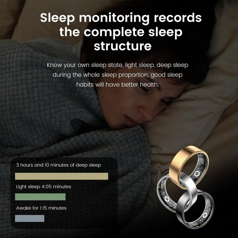 Aichiken Smart Health Ring for Women Men Fitness Tracker with Heart Rate, Blood Oxygen,Sleep Monitoring, Step Counting, IP68 Waterproof for iPhone and Android, No Subscription (Bright Silver, 7)