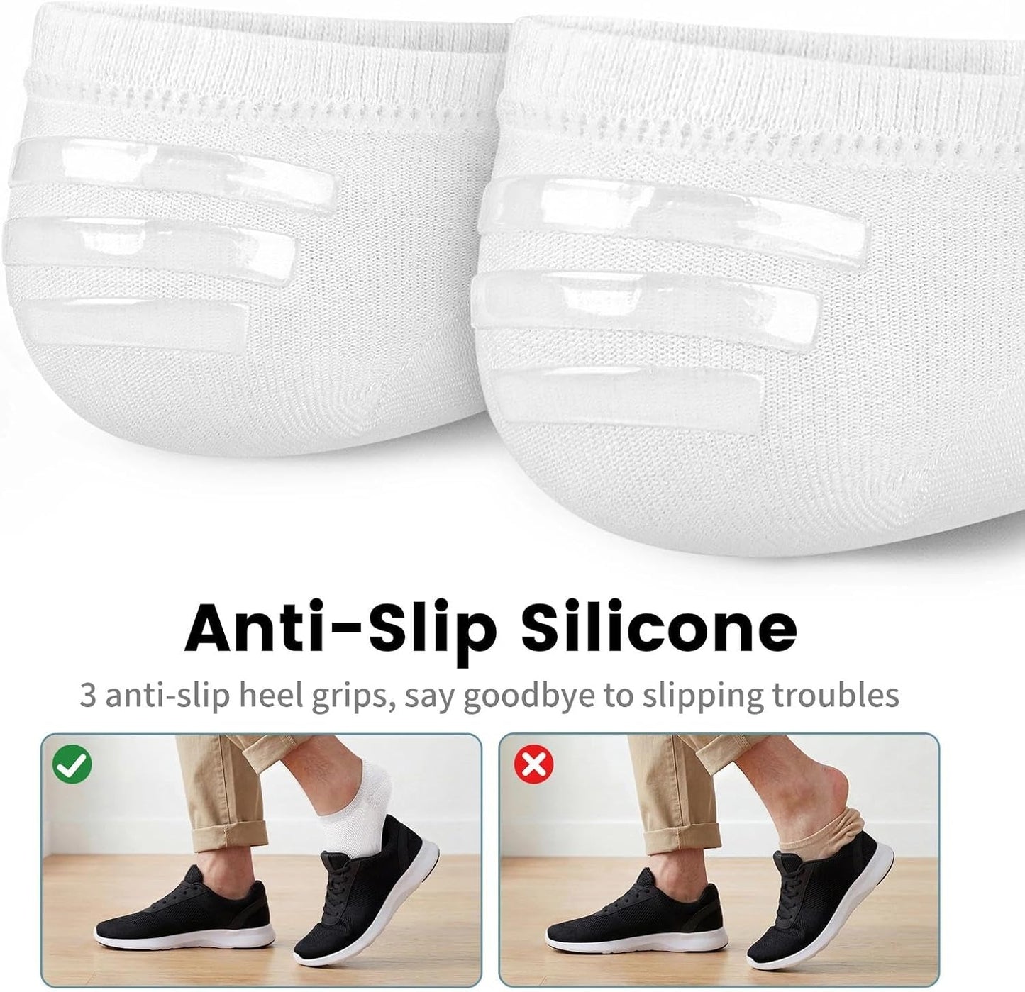 Wernies No Show Socks for Men - Low Cut Ankle Cotton Socks with Non-Slip Grips | Sizes 6-10 & 11-13