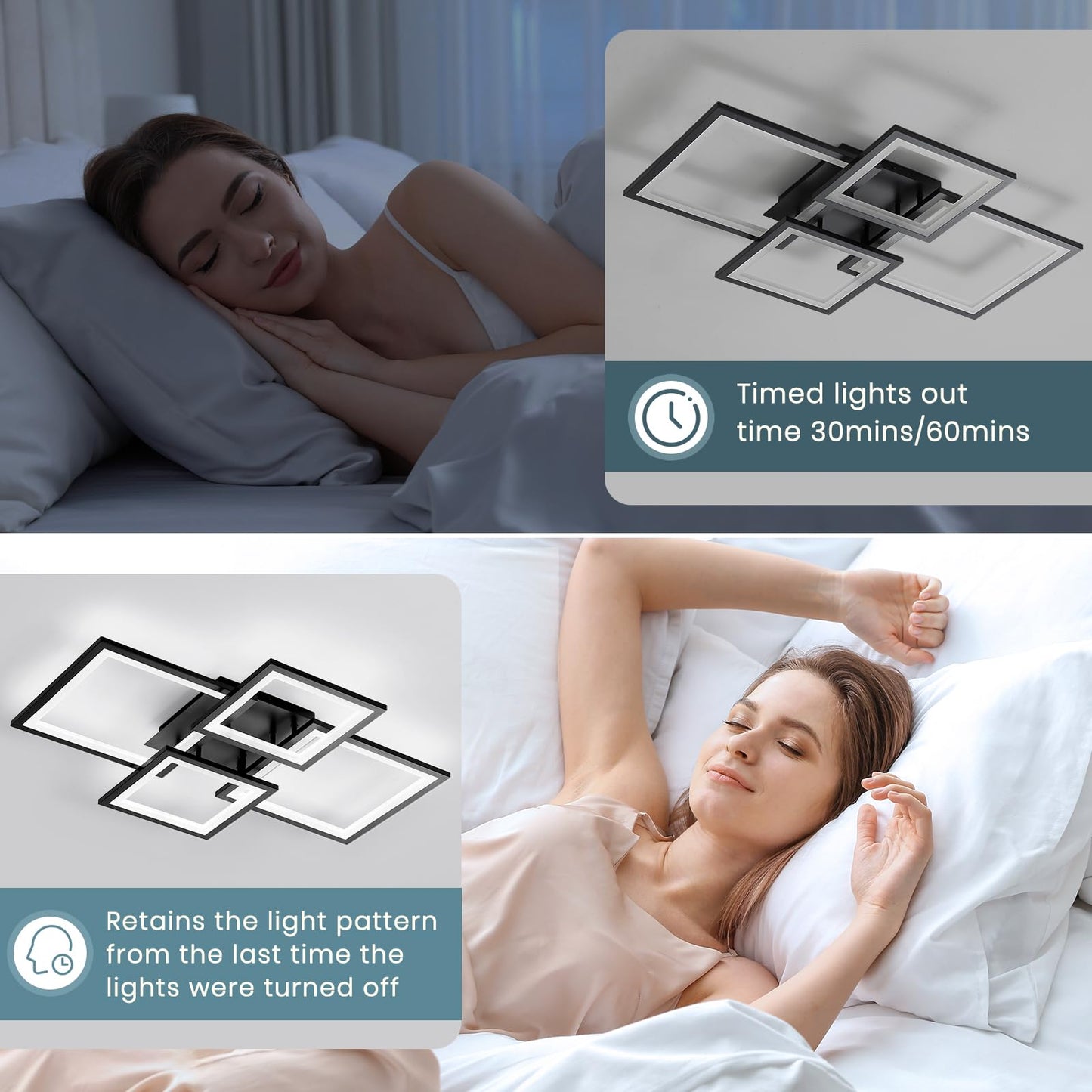 EIDISUNY Modern LED Ceiling Light, Square LED Flush Mount Ceiling Light, Dimmable Kitchen Light Fixtures with Remote&APP, Close to Ceiling Lighting Fixture for Dining Room Kitchen Living Room Bedroom