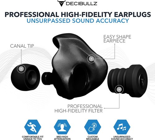 Decibullz Moldable Earplugs - Noise Cancelling Concert Ear Plugs for Musicians & DJs | Perfect Fit