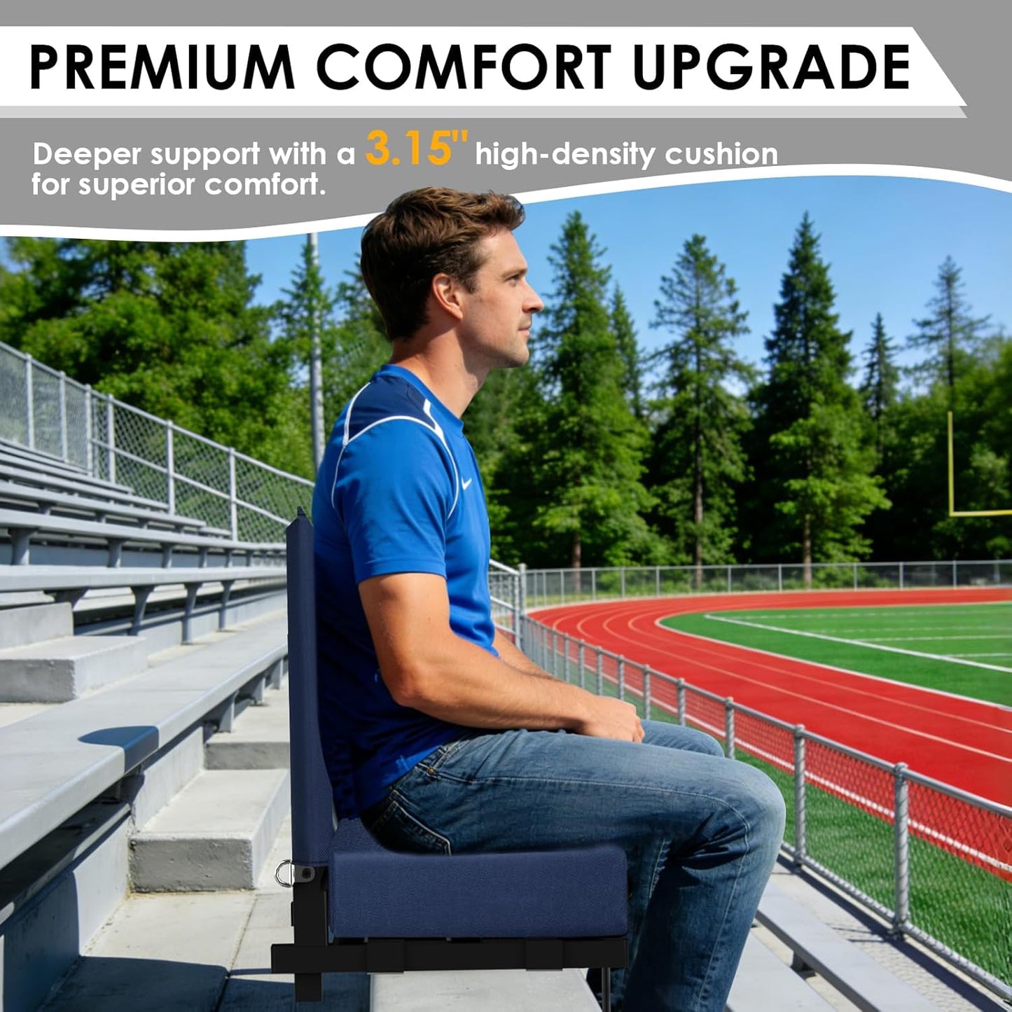 Stadium Seats - Portable Bleacher Chair with Back Support & Extra Thick Cushion | Folding Design with Storage Pocket