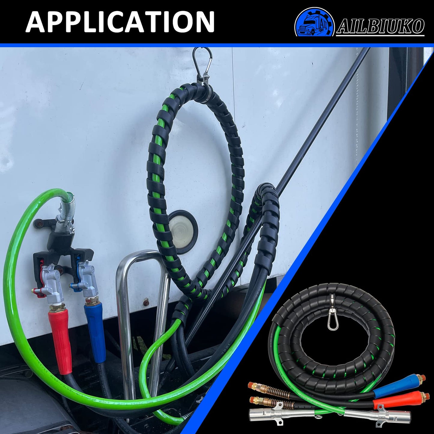Ailbiuko Air Lines for Tractor Trailer, 12FT 3 in 1 Semi Truck Air Hose Kit ABS 7 Way Electrical Cable and Rubber Air Line Hose Wrap Assembly