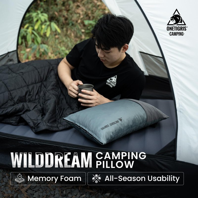 ONETIGRIS Wilddream Camping Pillow, Shredded Small Memory Foam Pillow, Compact, Easy Clean, Comfortable for Backpacking, Travel, and Car Trips, 4 Season Use