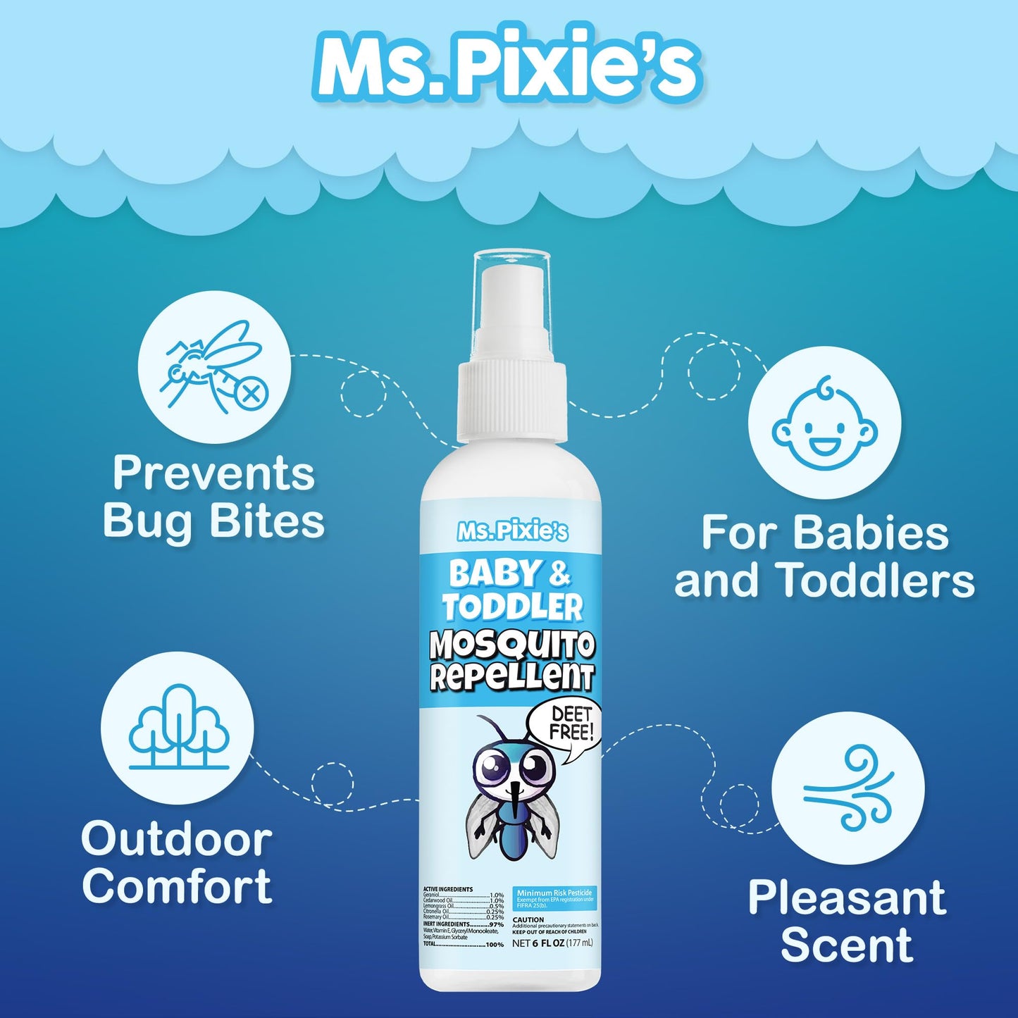 Ms. Pixie’s Baby & Toddler Mosquito Repellent – DEET-Free Insect Repellent for Babies & Toddlers, Gentle Outdoor Protection, 6 oz