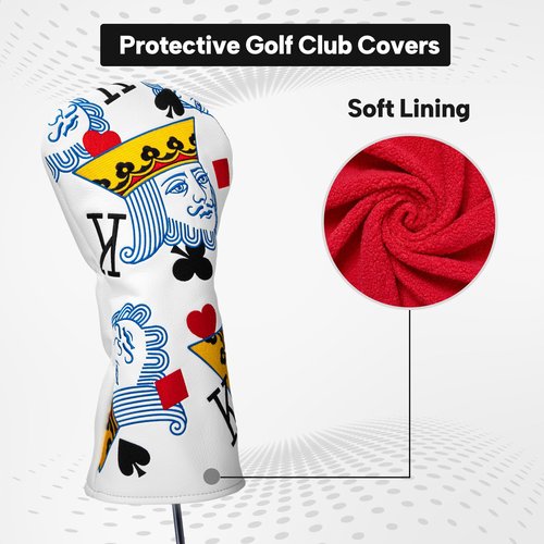 Golf Head Covers Poker Diamond King Driver Headcovers Fariway Wood Head Cover Hybrid Covers Leahter Golf Club Covers for Most Brand(for Hybrid)