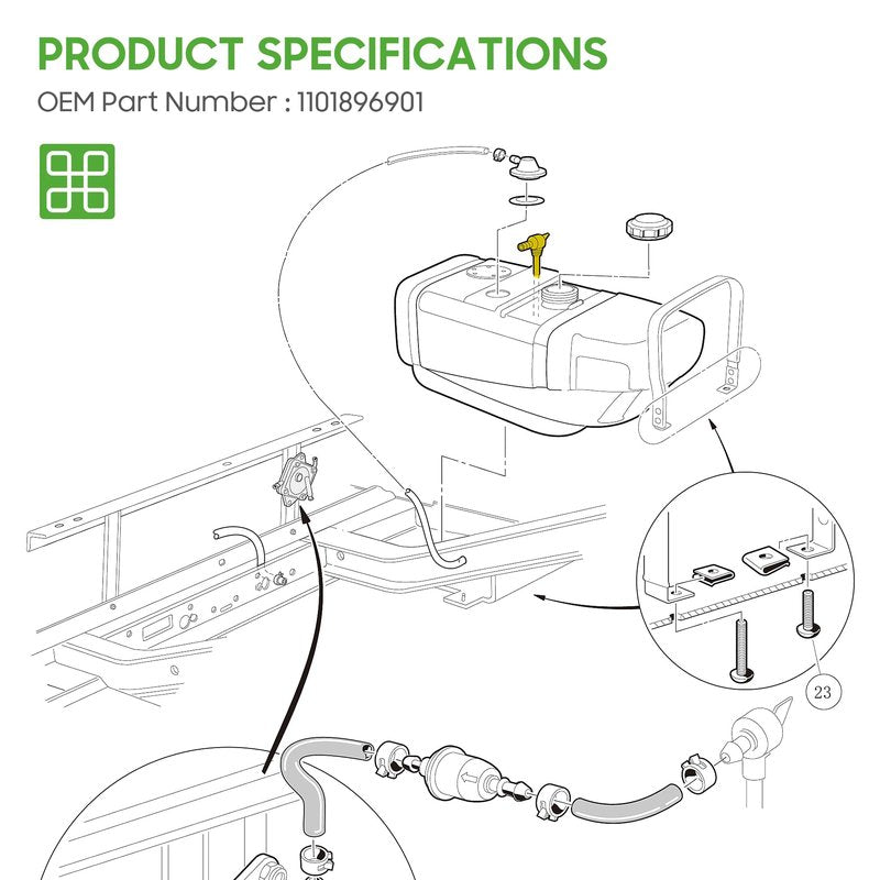 10L0L Fuel Siphon Pickup Tube for Club Car DS 1992 up, Precedent 2005 to 2008 Gas Golf Cart, with Shut-Off Valve, Replace OEM 1018969-01, 101896901, 6725, 8969