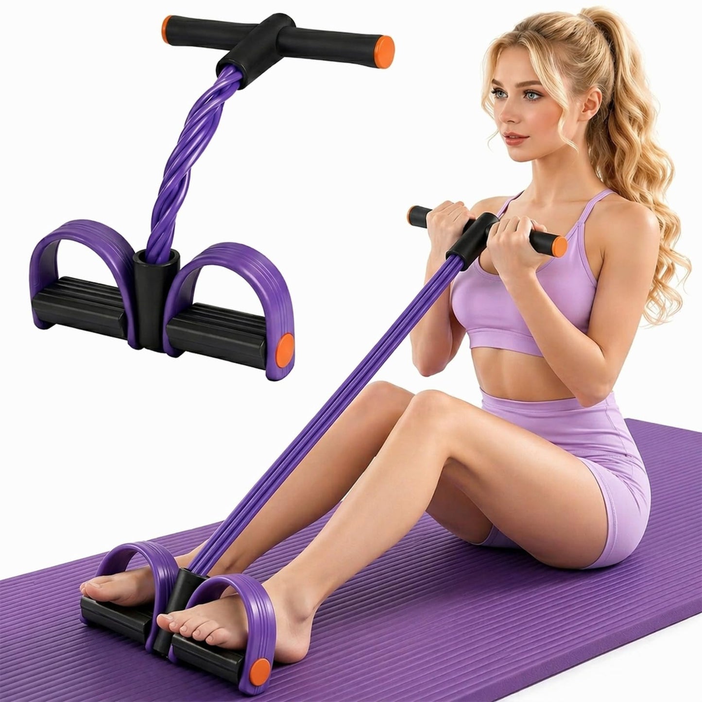 JQTEOYW 6-Tube Pedal Resistance Band with Handles, Purple