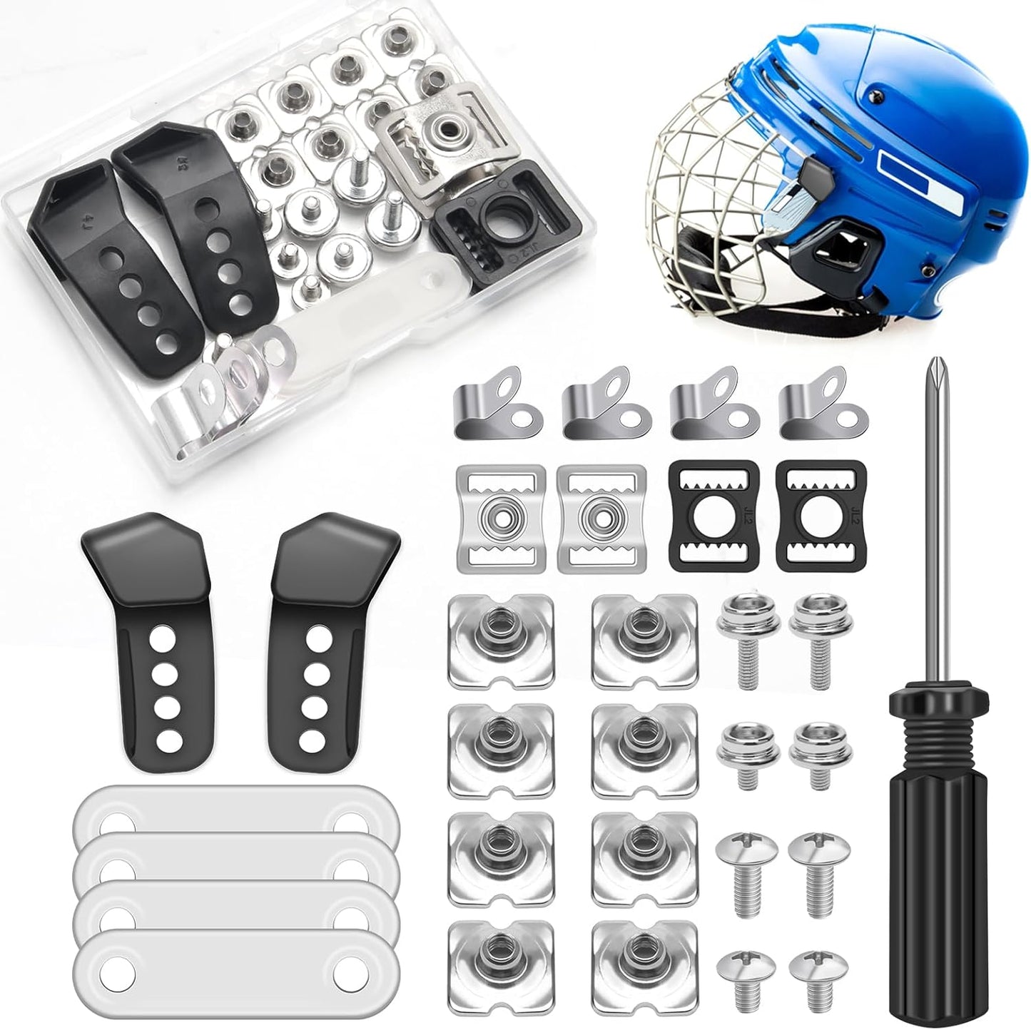 Skiennix 31PCS Hockey Helmet Repair Kit - Complete Hardware Set with Clips, Gaskets & Tools