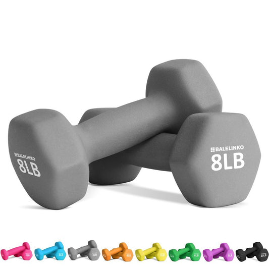 Balelinko Hand Weight Neoprene Coated Dumbbell, Exercise & Fitness Dumbbell for Home Gym Equipment Workouts Strength Training Free Weights for Women, Men, Seniors, Teens, and Youth, 8 LB Gray, Pair