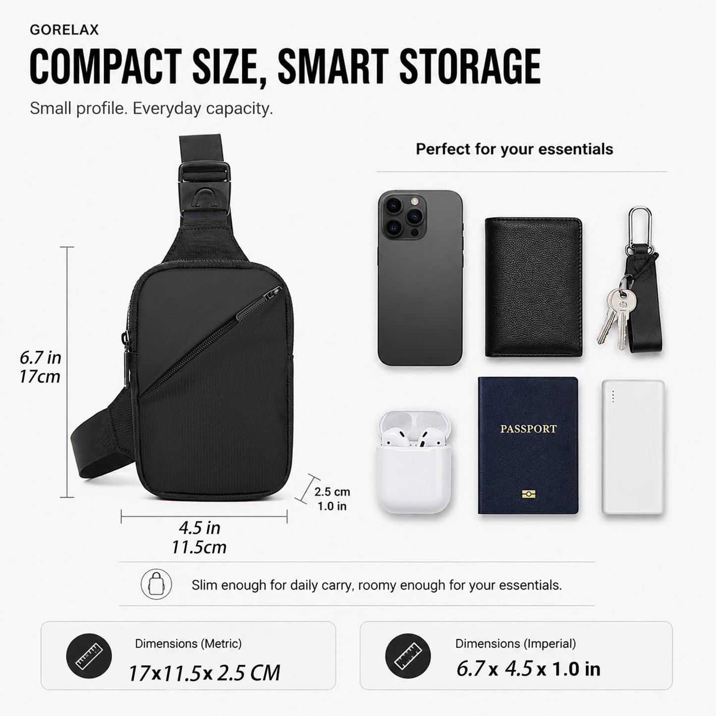 Mini Crossbody Sling Bag for Men & Women, Small Phone Chest Bag for Travel