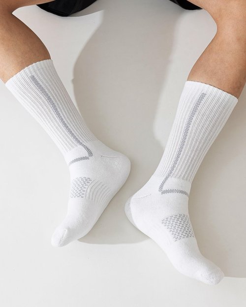 Niorasen Men's Cotton Crew Work Socks, 5 Pairs Cushioned Boot Moisture Athletic Socks for Hiking Sports Running 8-10 White
