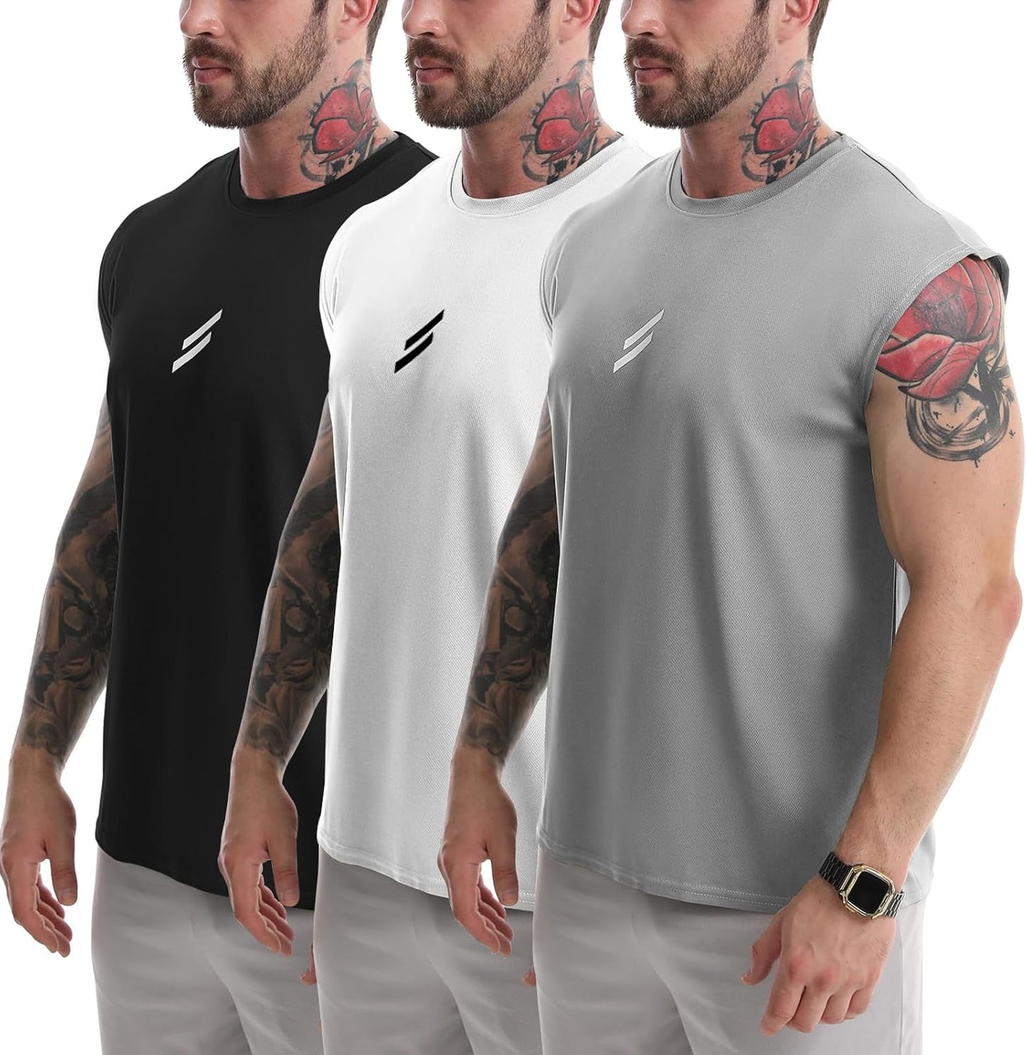 Skiennix Men's Tank Tops - 3 Pack Sleeveless Quick-Dry Athletic Shirts for Gym & Beach Fitness