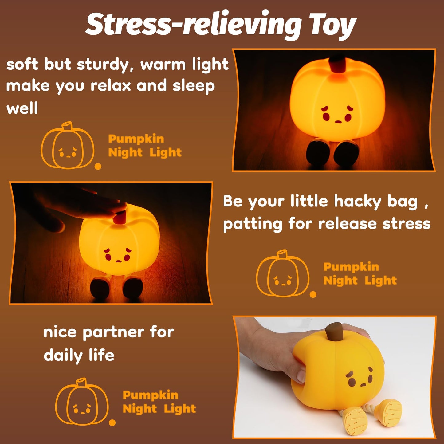 EEKEDO Pumpkin Night Light, Cute Silicone Night Light for Kids, Squishy Touch Nightlight Rechargeable Dimmable for Nursery Lamp for Breastfeeding, Halloween Decor, Office Desk and Kids Room Décor