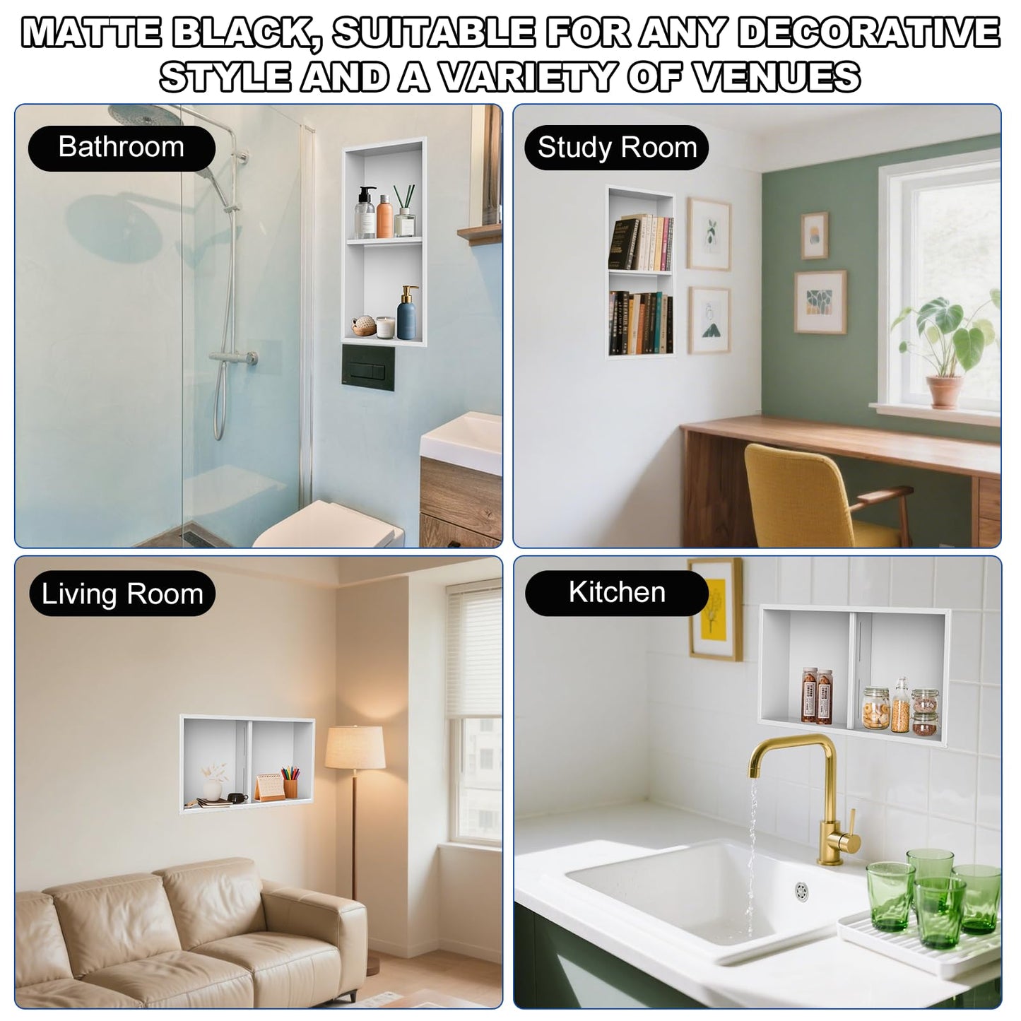 Real 304 Stainless Steel Shower Niche 12x24in-92° Quick Drain-No Tile Needed-2 Tier-Matte Recessed Wall Niche-Insert Shower Shelf-Built in Cabinet for Bathroom/Kitchen/Living Room/Study Storage