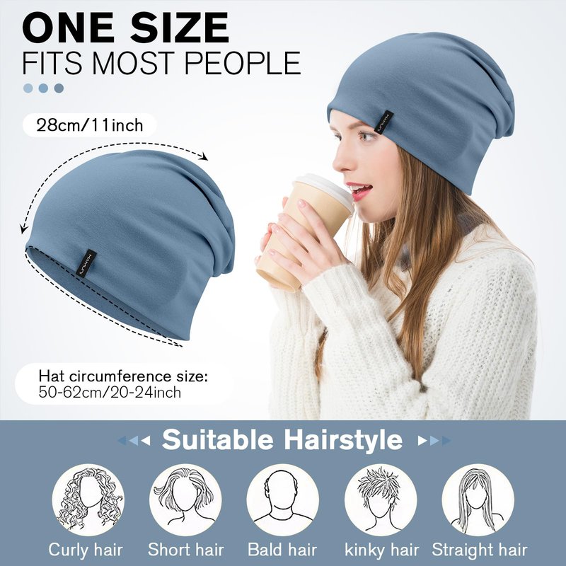 HAMUNI Slouchy Beanie for Women – Men Soft Breathable Cotton Beanie Hat, Double-Layered Lightweight Windproof Skull Cap, Classic Casual Beanie for Daily Wear & Transitional Seasons (Denim Blue)