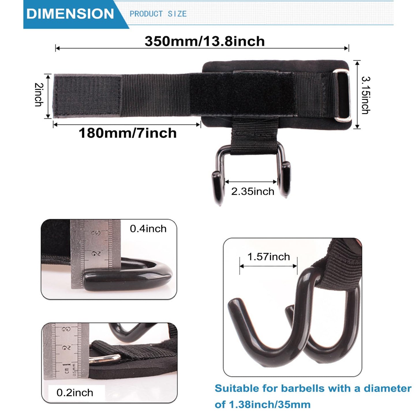 HIZEFSOO 2PCS Weight Lifting Rod Hooks, Heavy Duty Reinforced Metal Weightlifting Hooks with Wrist Straps for Men and Women Deadlift Straps Gloves for Gym Training Hand Grip Support Wrist Strap