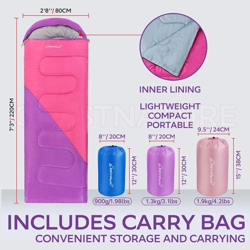 Clostnature Sleeping Bag - Lightweight Ultralight Camping Bag for Adults & Kids | Cold Weather, Compression Sack Included