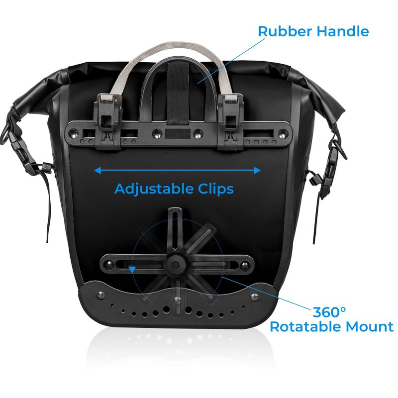 AFISHTOUR Waterproof Bike Pannier - 15L Saddle Bag for Bicycles Rear Rack - Bike Bag for Grocery, Laptop (Black, 1 PCS)
