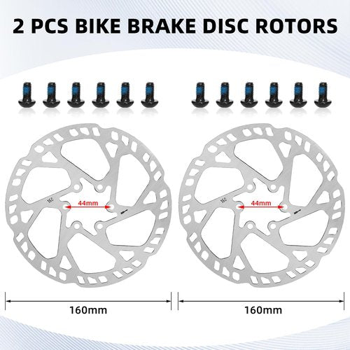 2-Pistons MTB Disc Brake Set Hydraulic Disc Brake Kit Left Rear Right Front with 160mm Rotors Aluminum Alloy Hydraulic Brake Fit for Mountain Bike E-Bike Fat Bike (Black)