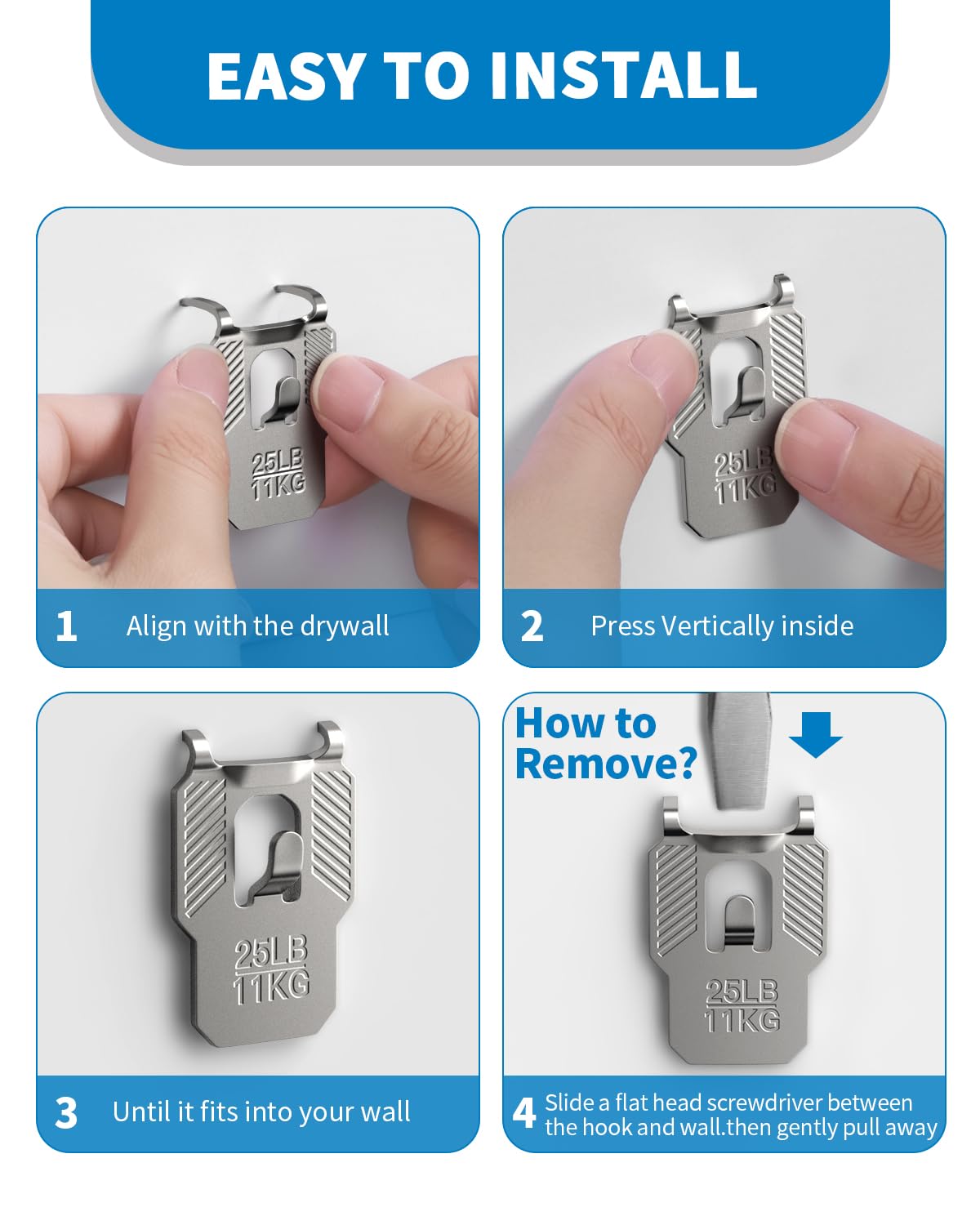 (ApeBest) 25 lb Claw Picture Hangers for Drywall：10Pcs Heavy Duty Wall Picture Frame Hanging Hooks - No Damage Mirror Photo Poster Painting Art Sawtooth Wire D Ring Hanger Kit for Room Office Decor