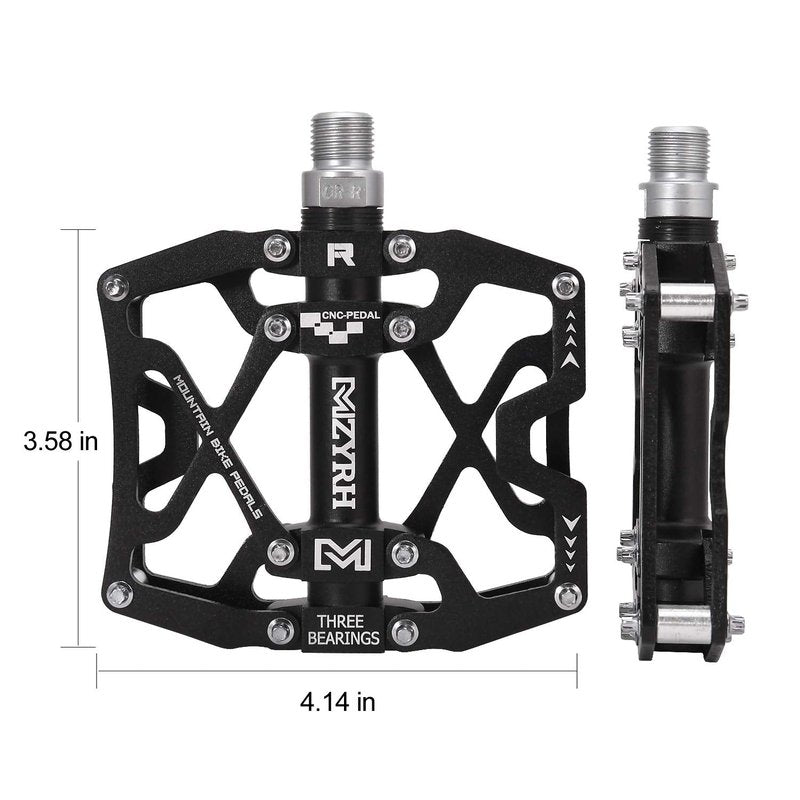 MZYRH Mountain Bike Pedals, Ultra Strong Colorful CNC Machined 9/16" Cycling Sealed 3 Bearing Pedals(Black 3 Bearings)