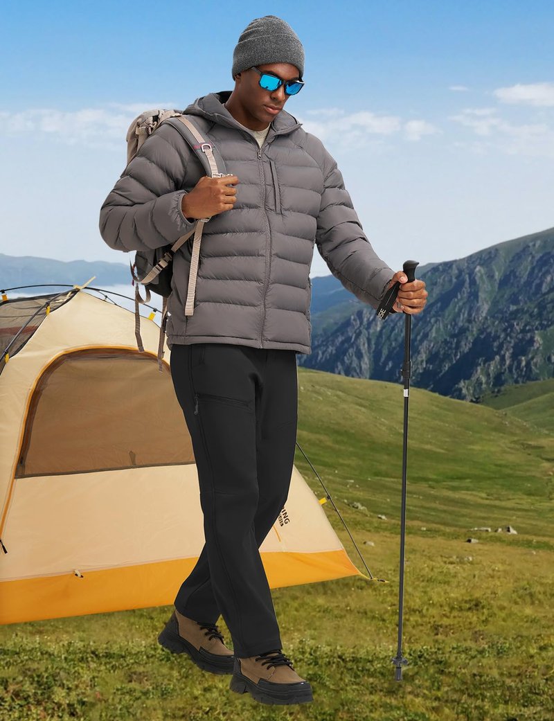 YSENTO Men's Insulated Snow Ski Pants Waterproof Winter Fleece Lined Softshell Hiking Cargo Pants Zipper Pockets Black 34
