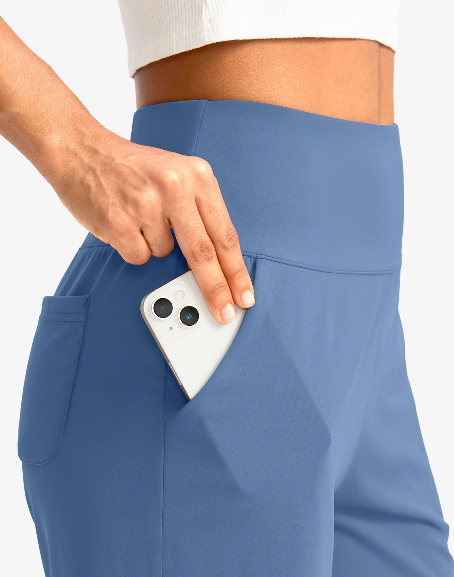 G Gradual Women's Bermuda Long Shorts with Pockets 7" High Waisted Knee Length Shorts for Women Walking Athletic Workout(Light Blue-L7,S)