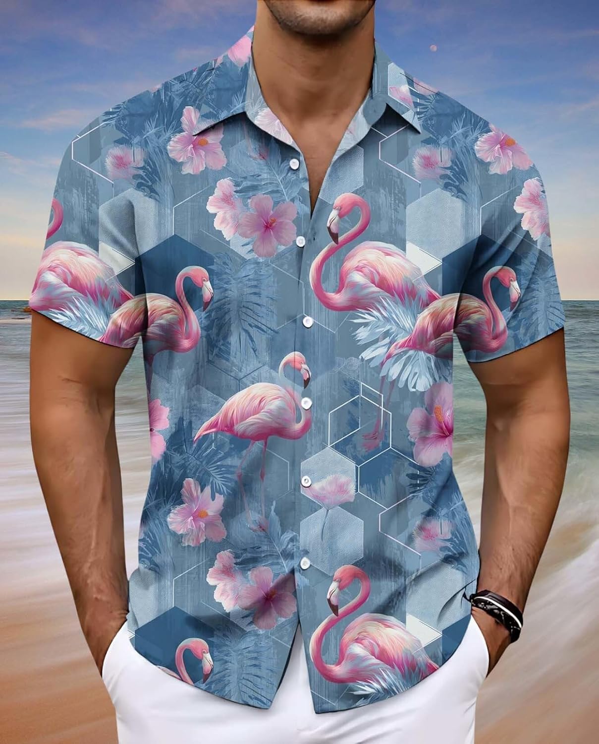 Skiennix Men's Floral Beach Shirt - Short Sleeve Tropical Print for Vacation | Stylish Hawaiian Design