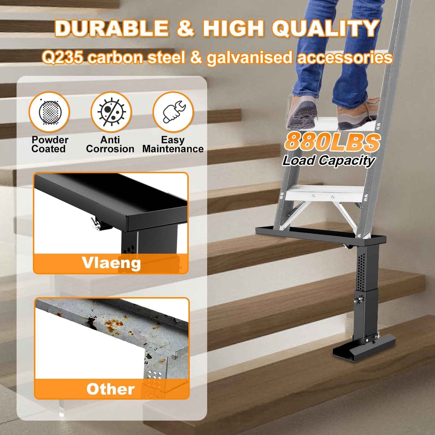 Foldable Heavy Duty Ladder Extender Plus-Adjustable Height 13.4-19.1", Ladder Leveler for Stair-Ladder Aide-Ladder Leveler for Extension Ladders with 27x5.63" Platform-Non-Slip Mat-Holds up to 880lbs