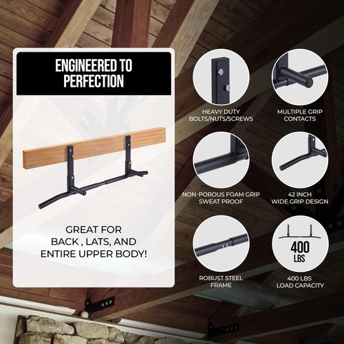 AmStaff Fitness Joist Mount Pull Up Bar, Ceiling Mounted Chin Up Bar for Home Gym, Crossfit, Beam, Rafter - Heavy Duty, Multi Grip, 42" Wide, Maximum Head Clearance - TU038