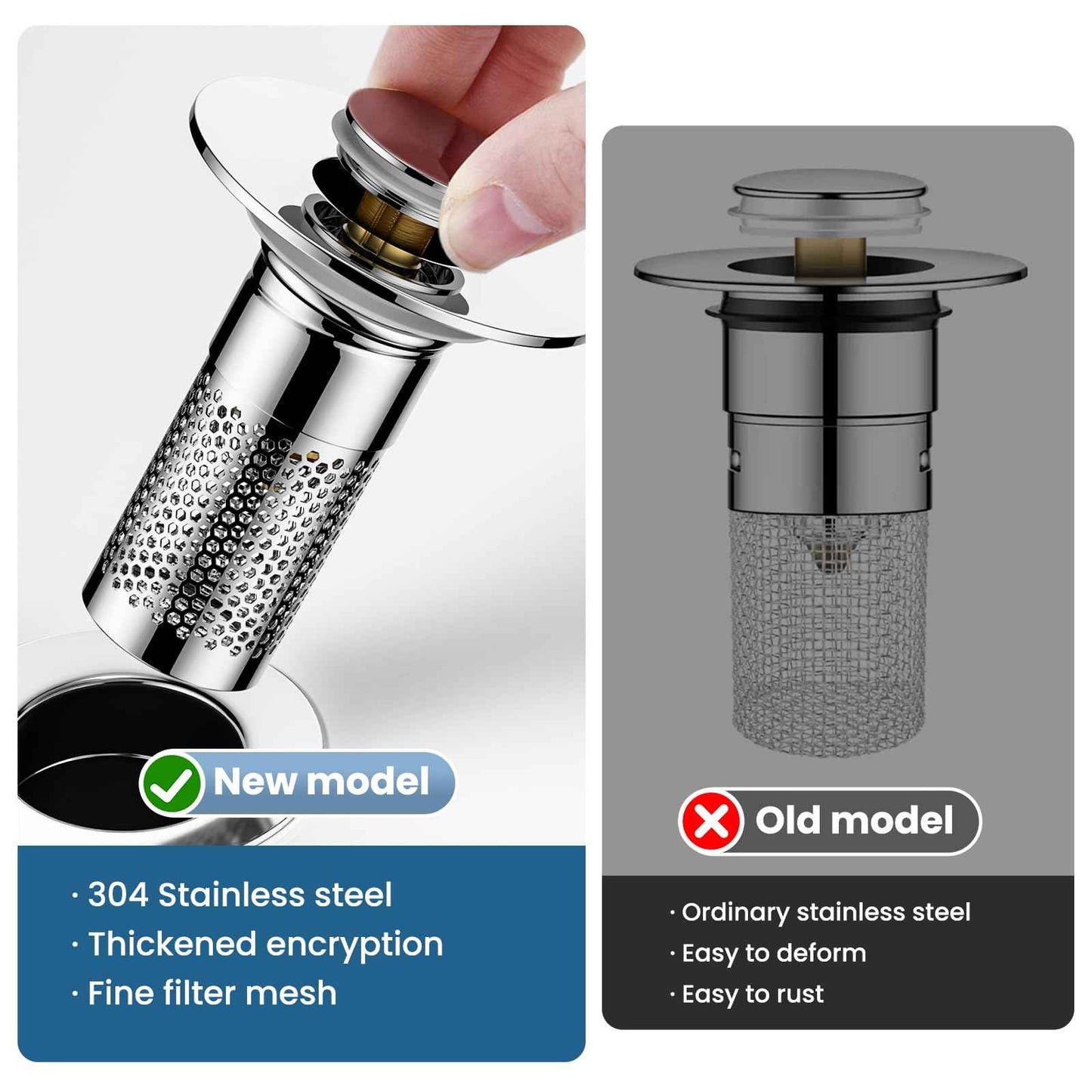 Bathroom Sink Stopper 1.1"-1.45", Universal Bathroom Sink Drain Pop Up Stopper for US Bathroom Sink Stainless Steel Floor Drain Filter, U.S. Standard Universal Drain Filter