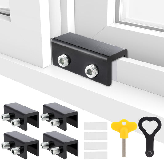 Erogeen Window Locks, 4 Sets Sliding Window Locks with Key for Vertical and Horizontal Sliding Windows & Doors, Adjustable Aluminum Window Stopper Security for Child Home Safety (Black, 4Pack)