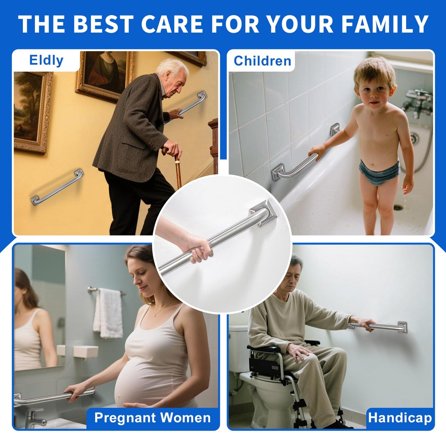 Bathroom Grab Bars Stainless Steel Handrail ADA Compliant 500lbs bathtubs and Showers Toilet Handle Safety for Handicap, Elderly, Disabled, Injury (18inches 2 Pack)