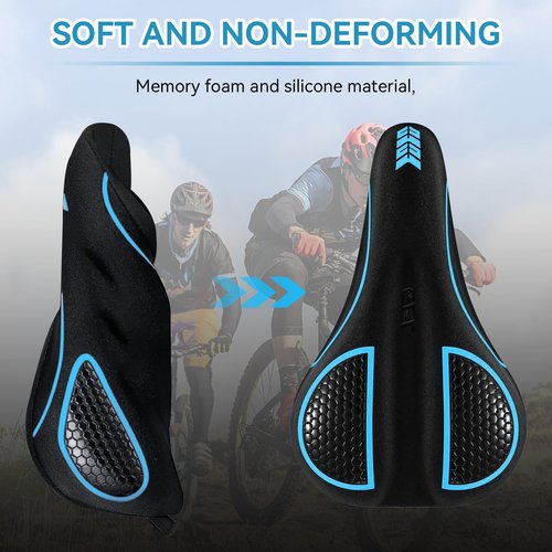 Frdhee Gel Padded Bike Seat Cushion, Bicycle Seat Cover Extra Soft Comfy for Men Women, Gel Bicycle Seats Pad with Waterproof Bike Seat Cover Fit for Peloton, BMX, MTB & Road, 11.2x7.4inch(Blue)