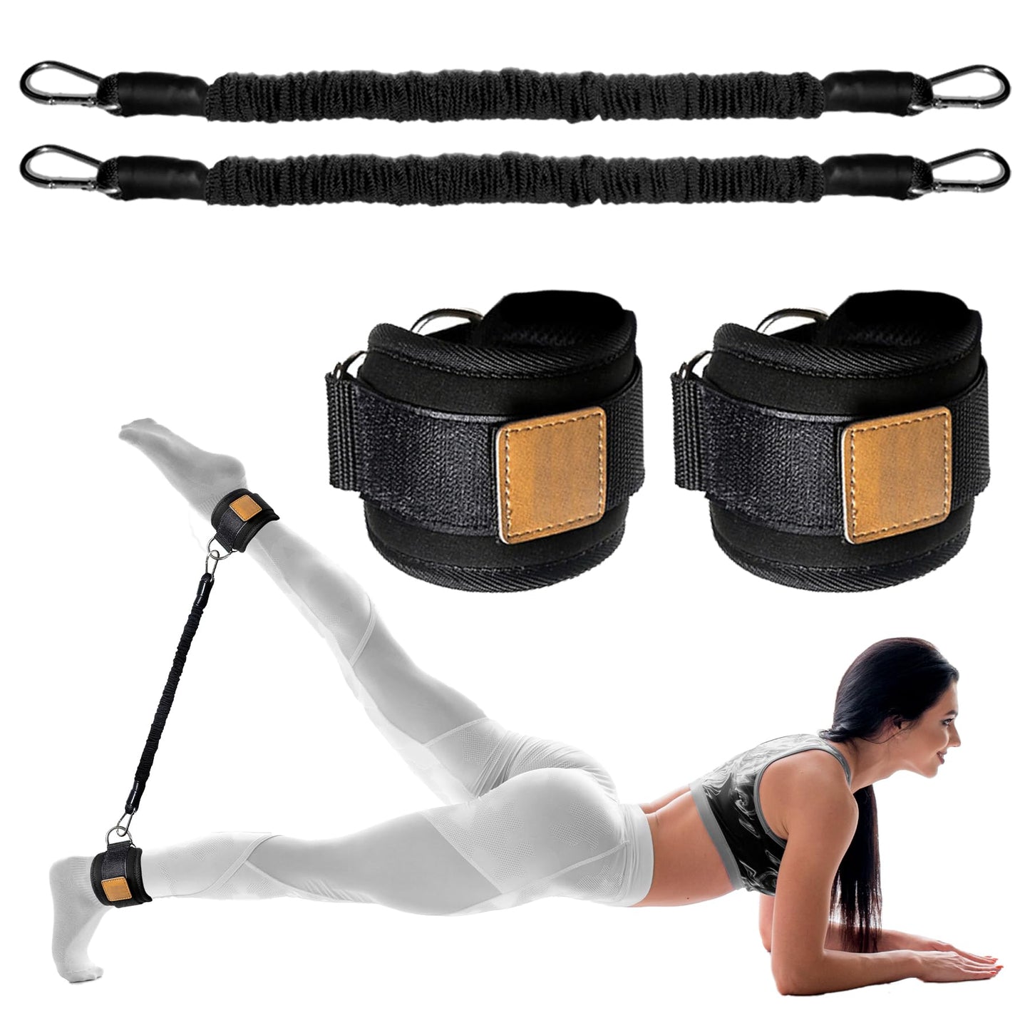Ankle Resistance Bands with Cuffs Leg Strength Bands for Women Glutes Hip Building Exercise Bands for Working Out Fitness Yoga Martial Arts Ankle Straps for Butt Lift Exercise Equipment (Black-60lb)