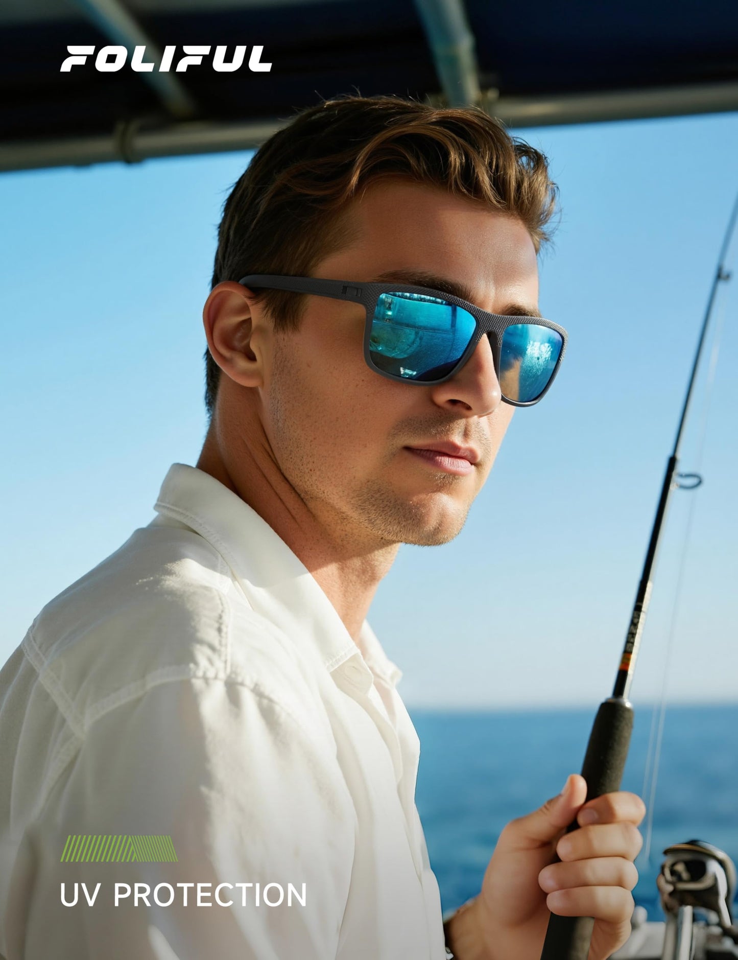 Foliful Polarized Sunglasses Men and Women, Mens Sunglasses Square Lightweight with UV Protection Sun Glasses for Fishing Driving, 3806A02
