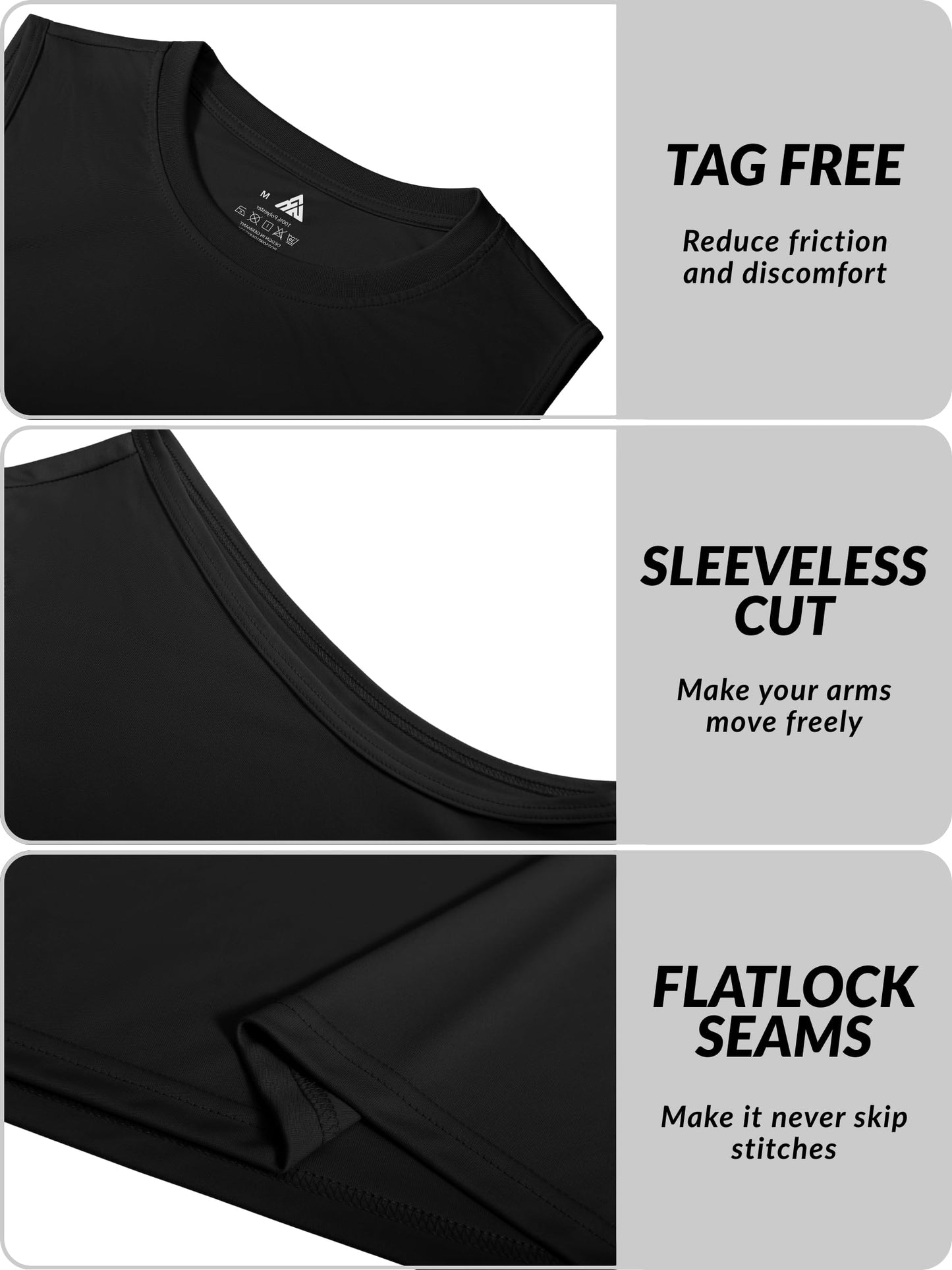 ZITY Men's Sleeveless Shirts Quick Dry Tank Tops UPF 50+ Workout Gym Muscle Shirts for Running Bodybuilding Summer Beach Black