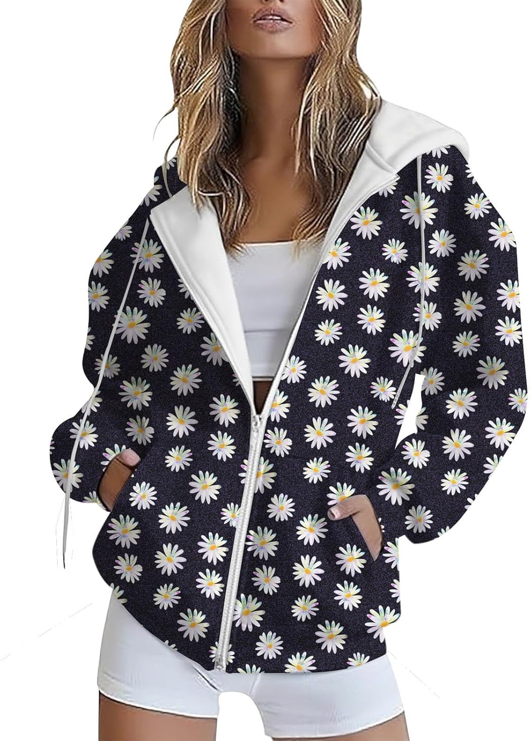 Skiennix Y2K Zip-Up Hoodie for Women - Casual Oversized Long Sleeve Sweatshirt with Pocket | Fall/Spring